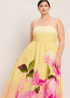 Plus size yellow Flowing ombre maxi dress with lightweight woven fabric